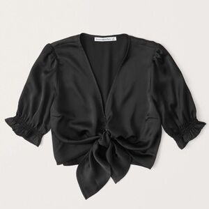 Tie-Front Satin Blouse